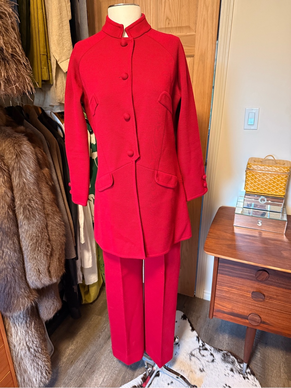 Women's Red Wool Two-Piece Pant Suit